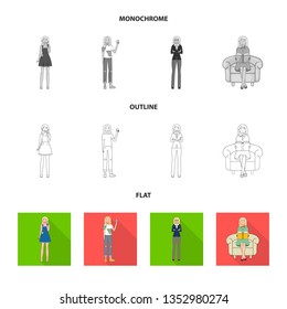 Vector design of posture and mood logo. Set of posture and female stock symbol for web.