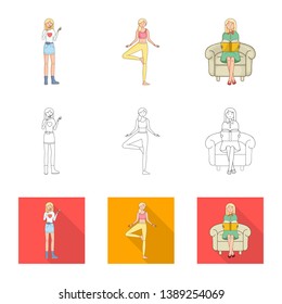 Vector design of posture and mood logo. Collection of posture and female stock symbol for web.