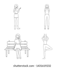 Vector design of posture and mood logo. Set of posture and female stock symbol for web.