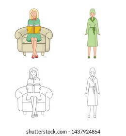 Vector design of posture and mood logo. Set of posture and female vector icon for stock.