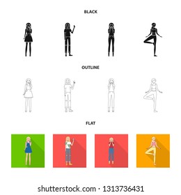 Vector design of posture and mood sign. Collection of posture and female stock symbol for web.
