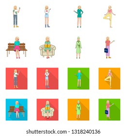 Vector design of posture and mood sign. Collection of posture and female stock symbol for web.