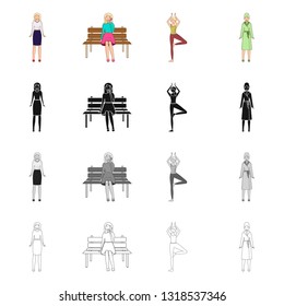 Vector design of posture and mood sign. Collection of posture and female stock symbol for web.