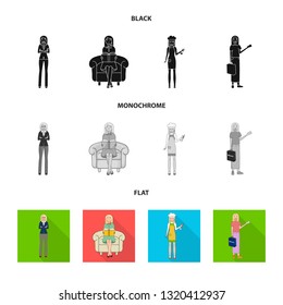 Vector design of posture and mood sign. Collection of posture and female stock symbol for web.