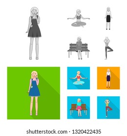 Vector design of posture and mood sign. Set of posture and female stock symbol for web.