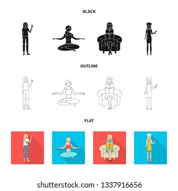 Vector design of posture and mood sign. Collection of posture and female stock symbol for web.