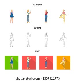 Vector design of posture and mood sign. Set of posture and female vector icon for stock.