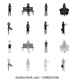 Vector design of posture and mood sign. Set of posture and female vector icon for stock.