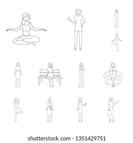 Vector design of posture and mood sign. Set of posture and female vector icon for stock.