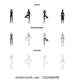 Vector design of posture and mood sign. Collection of posture and female stock symbol for web.