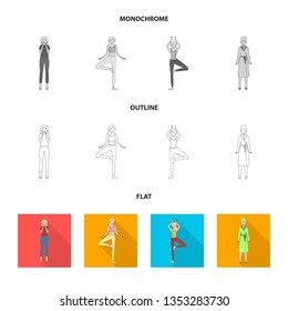 Vector design of posture and mood sign. Set of posture and female stock vector illustration.