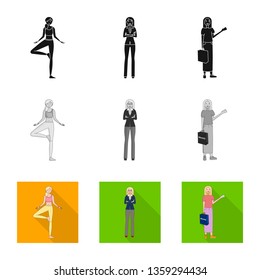Vector design of posture and mood sign. Set of posture and female vector icon for stock.