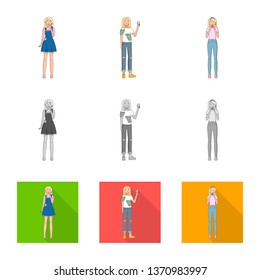 Vector design of posture and mood sign. Set of posture and female stock symbol for web.