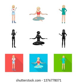 Vector design of posture and mood sign. Set of posture and female vector icon for stock.