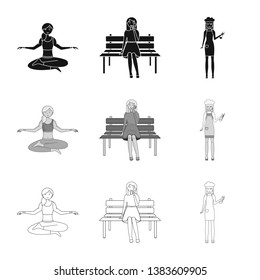 Vector design of posture and mood sign. Set of posture and female vector icon for stock.