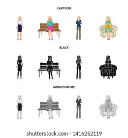 Vector design of posture and mood sign. Set of posture and female stock symbol for web.
