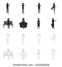 Vector design of posture and mood sign. Collection of posture and female stock symbol for web.
