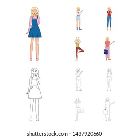 Vector design of posture and mood sign. Set of posture and female stock symbol for web.