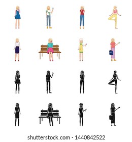 Vector design of posture and mood sign. Collection of posture and female stock symbol for web.