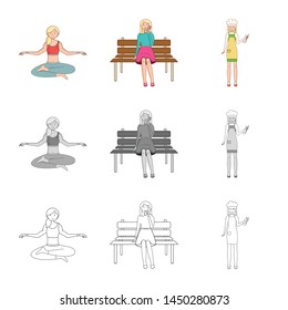 Vector design of posture and mood sign. Collection of posture and female vector icon for stock.