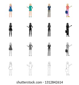 Vector design of posture and mood symbol. Collection of posture and female vector icon for stock.