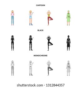 Vector design of posture and mood symbol. Collection of posture and female stock symbol for web.