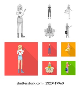 Vector design of posture and mood symbol. Set of posture and female stock vector illustration.