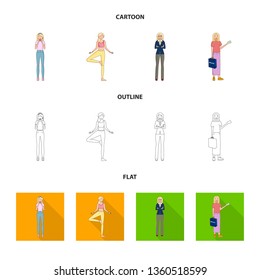 Vector design of posture and mood symbol. Set of posture and female stock symbol for web.