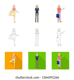 Vector design of posture and mood symbol. Set of posture and female vector icon for stock.