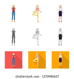 Vector design of posture and mood symbol. Collection of posture and female stock symbol for web.