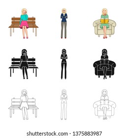 Vector design of posture and mood symbol. Set of posture and female stock vector illustration.