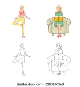 Vector design of posture and mood symbol. Set of posture and female vector icon for stock.