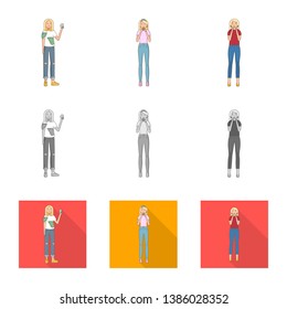 Vector design of posture and mood symbol. Set of posture and female stock vector illustration.
