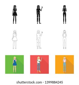 Vector design of posture and mood symbol. Set of posture and female stock vector illustration.
