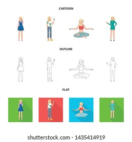 Vector design of posture and mood symbol. Set of posture and female vector icon for stock.