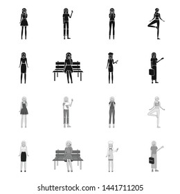 Vector design of posture and mood symbol. Set of posture and female stock symbol for web.