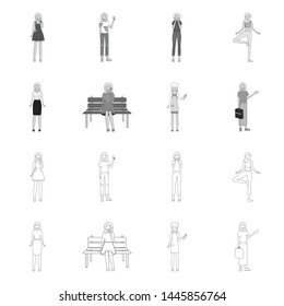 Vector design of posture and mood symbol. Set of posture and female stock vector illustration.