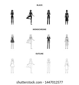Vector design of posture and mood symbol. Set of posture and female stock vector illustration.
