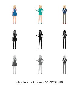 Vector design of posture and mood symbol. Set of posture and female stock vector illustration.