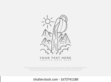 vector design premium waterfall coffee cup with line art style, this design can be printed on shirts, jackets, paper, and for other merchandise