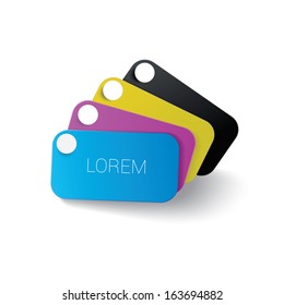 Vector design of price tag series. Cmyk edition of abstract geometric rounded rectangle scalable 3d vector composition of price tags for: infographics, brochure, web design, or sticker.