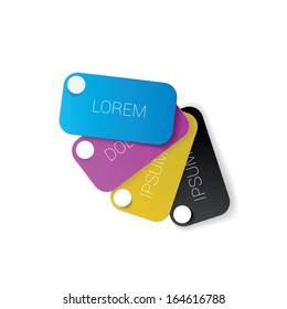Vector design of price tag series. Cmyk edition of abstract geometric rounded rectangle scalable 3d vector composition of price tags for: infographics, brochure, web design, or sticker.