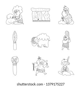 Vector design of primitive  and archeology icon. Collection of primitive  and history  stock vector illustration.