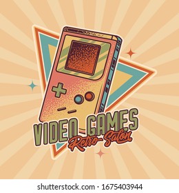 Vector design of a print t -shirt. Nostalgia for 80 years. Portable game console.