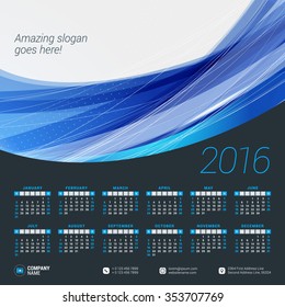 Vector Design Print Template with Abstract Background. Calendar for 2016 Year. Week Starts Sunday