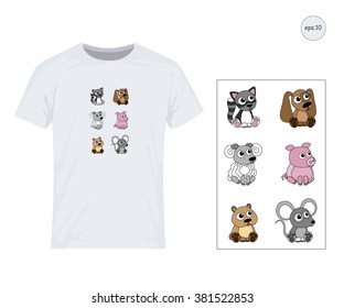 Vector design for printing on T-shirts: ?at, dog, pig, hamster, sheep, mouse. Eps10 file comfortable for editing. 