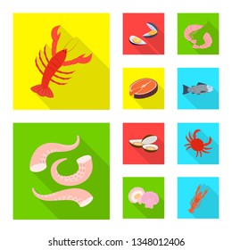 Vector design of product and ocean icon. Collection of product and restaurant stock symbol for web.
