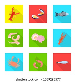 Vector design of product and ocean icon. Set of product and restaurant stock symbol for web.