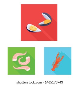 Vector design of product and ocean icon. Collection of product and restaurant vector icon for stock.