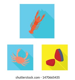 Vector design of product and ocean icon. Set of product and restaurant stock symbol for web.